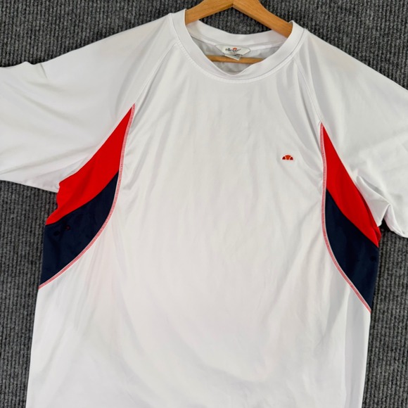 Ellesse Italia Mens XL White Red Blue T-Shirt Activewear Sports Retro Y2K Tennis - Picture 1 of 8